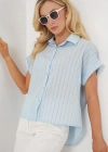 Çizgili Kısa Kol Gömlek 20327  Mavi