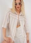Çizgili Kısa Kol Gömlek 20344  Krem