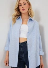 Çizgili Oversize Gömlek 20332  Açık Mavi