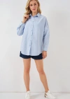 Çizgili Oversize Gömlek 20332  Açık Mavi