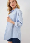 Çizgili Oversize Gömlek 20332  Açık Mavi