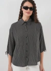 Çizgili Oversize Kısa Kol Gömlek 20296  Siyah