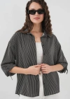 Çizgili Oversize Kısa Kol Gömlek 20296  Siyah