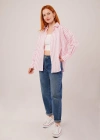 Çizgili Rahat Kesim Pembe Gömlek