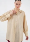 Çizgili Uzun Gömlek Tunik 5963  Bej