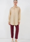 Çizgili Uzun Gömlek Tunik 5963  Bej