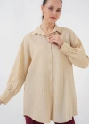Çizgili Uzun Gömlek Tunik 5963  Bej