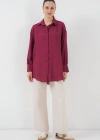 Çizgili Uzun Gömlek Tunik 5963  Bordo