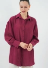 Çizgili Uzun Gömlek Tunik 5963  Bordo