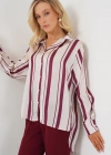 Çizgili Uzun Saten Gömlek 20291  Bordo