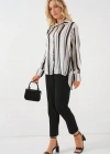 Çizgili Uzun Saten Gömlek 20291  Siyah