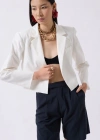 Crop Keten Blazer Ceket