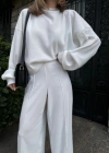 Crop, Pantolon Fitilli İkili Takım Beyaz