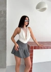 Dantel Detaylı Derin Dekolte Body Şık Kolsuz Yazlık Bodysuit  Beyaz