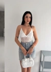 Dantel Detaylı Derin Dekolte Body Şık Kolsuz Yazlık Bodysuit  Beyaz