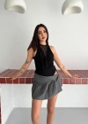 Dantel Detaylı Derin Dekolte Body Şık Kolsuz Yazlık Bodysuit  iyah