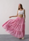 Dantel Detaylı Etek  Pembe