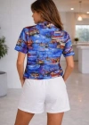 Deniz Temalı Desenli Kısa Kol Gömlek Şort Takım Yazlık Rahat Kalıp  Desenli