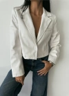 DERİ CROP CEKET TEK DÜĞME  Beyaz