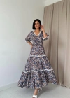 Desenli ırtı Dekolteli Brode Elbise
