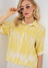 Desenli Kısa Kol Crop Gömlek 20337  Sarı