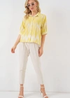 Desenli Kısa Kol Crop Gömlek 20337  Sarı