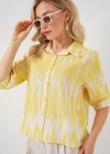 Desenli Kısa Kol Crop Gömlek 20337  Sarı