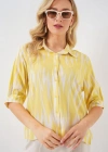 Desenli Kısa Kol Crop Gömlek 20337  Sarı