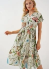 Desenli Kısa Kol Elbise 2558  Çağla