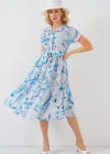 Desenli Kısa Kol Elbise 2558  Mavi