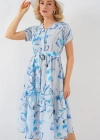 Desenli Kısa Kol Elbise 2558  Mavi