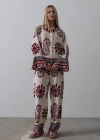 Desenli Kolları Volanlı Pantolon Takım  Kırmızı
