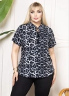 Desenli Püsküllü Viskon Bluz Bebe Yaka Kısa Kollu Big Size Rahat Kesim  Desenli