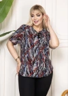 Desenli Püsküllü Viskon Bluz Bebe Yaka Kısa Kollu Big Size Rahat Kesim  Desenli