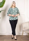 Desenli Püsküllü Viskon Bluz Bebe Yaka Kısa Kollu Big Size Rahat Kesim  Desenli