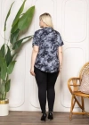 Desenli Püsküllü Viskon Bluz Bebe Yaka Kısa Kollu Big Size Rahat Kesim  Desenli