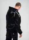 Double Oversize Kapşonlu Şimşek Pano Baskılı SweatShirt  Siyah