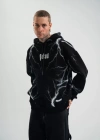Double Oversize Kapşonlu Şimşek Pano Baskılı SweatShirt  Siyah