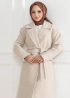 Düğmeli İçi Astarlı Kaşmir Kaşe Kaban  Bej