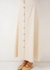 Düğmeli Keten Uzun Etek 8046  Krem