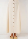 Düğmeli Keten Uzun Etek 8046  Krem