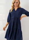 Düğmeli Kısa Kol Elbise 2559  Lacivert