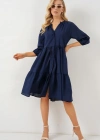 Düğmeli Kısa Kol Elbise 2559  Lacivert