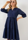 Düğmeli Kısa Kol Elbise 2559  Lacivert