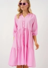 Düğmeli Kısa Kol Elbise 2559  Pembe