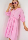 Düğmeli Kısa Kol Elbise 2559  Pembe
