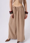 Düşük Bel Oversize Keten Pantolon