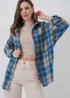 Ekose Desen Oversize Oduncu Gömlek 54 Mavi Gri