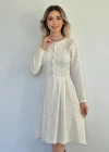 Ekru Kısa Klasik Elbise