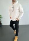 Erkek 24 ırt Baskılı Ovresize Üç İplik Kapüşonlu weatshirt  Beyaz